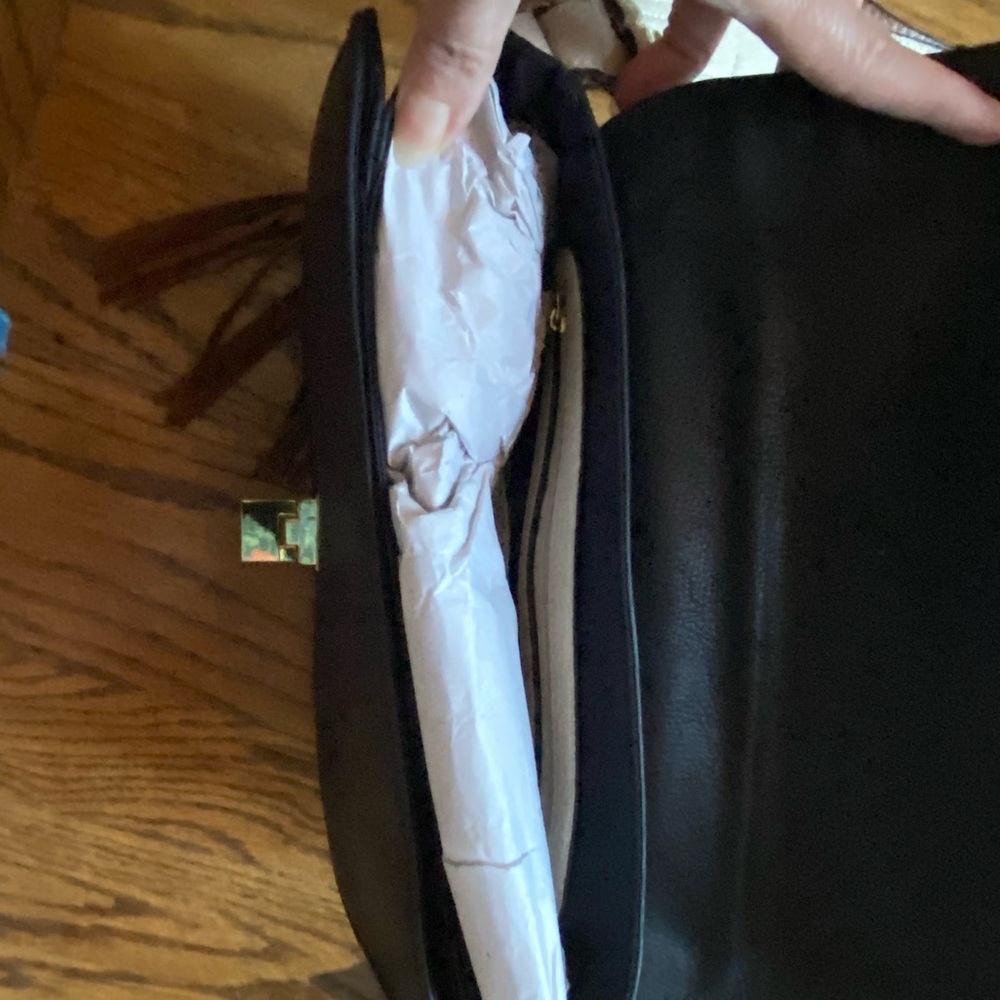 Unique tri-colored Neiman Marcus shoulder bag - black, brown, and cream leather - Picture 6 of 16